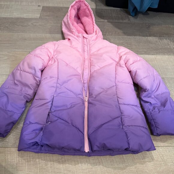SWISSTECH GIRLS PINK PURPLE OMBRE PUFFER HOODED JACKET COAT LARGE 10/12 - Picture 2 of 9